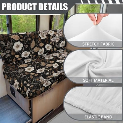 RV Dinette Cushion Covers Butterfly Floral Leaf 2 Pcs Scratch-Resistant Camper Cushion Slipcover Stretch Sofa Furniture Protector Include1 Backrest Covers and 1 Bench Covers - color: Butterfly Floral Leaf