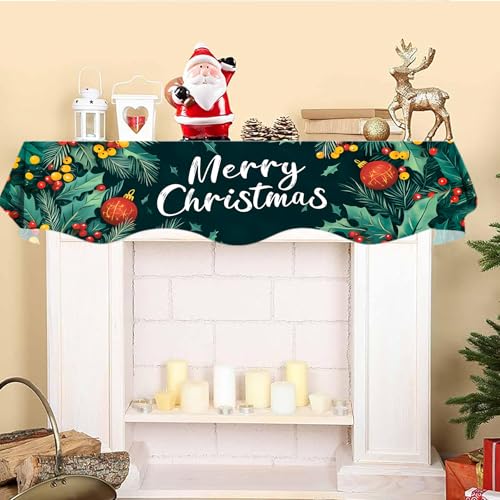 NYZE Christmas Mantel Scarf 60 x 17 Inch Fireplace Mantel Scarf Cover Decoration for Christmas Fireplace Scarf Shelf Top Runner Holiday Winter Home Decor - size: 60 x 17 in, style: Merry Christmas