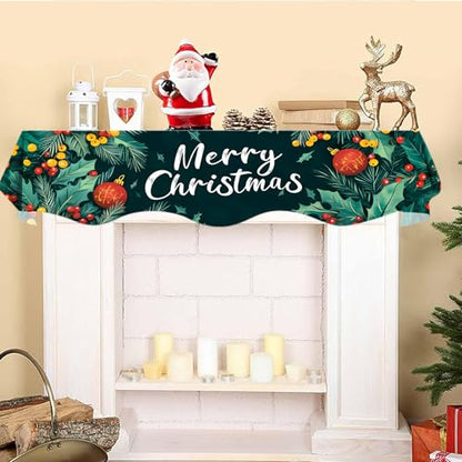 NYZE Christmas Mantel Scarf 60 x 17 Inch Fireplace Mantel Scarf Cover Decoration for Christmas Fireplace Scarf Shelf Top Runner Holiday Winter Home Decor - size: 60 x 17 in, style: Merry Christmas