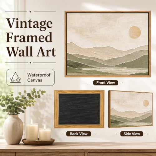 SPIGETO Framed Sage Green Abstract Landscape Mountain Sun Wall Art, 16x12 - color: SUN, size: 16"L x 12"W