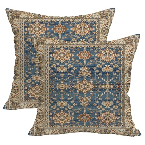 Boho Throw Pillow Covers 18x18 Set of 2 Blue Orange Ethnic Pillows - color: Blue Orange 2, size: 18" x 18" (Pack of 2)