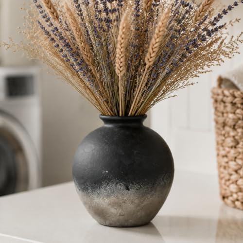 Rustic Farmhouse Ceramic Vase, 7.9 Inch, Terracotta Decor - color: Black