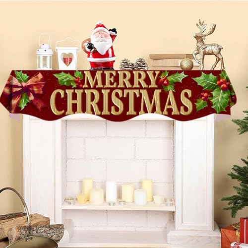 NYZE Christmas Mantel Scarf 70 x 17 Inch Fireplace Mantel Scarf Cover Decoration for Christmas Fireplace Scarf Shelf Top Runner Holiday Winter Home Decor - size: 70 x 17 in, style: Merry Xmas 3