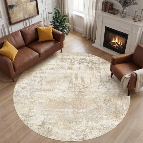 cotiled 6ft Round Living Room Rug, Abstract, Washable, Non Slip, Beige - color: Beige, size: 6' (Round)