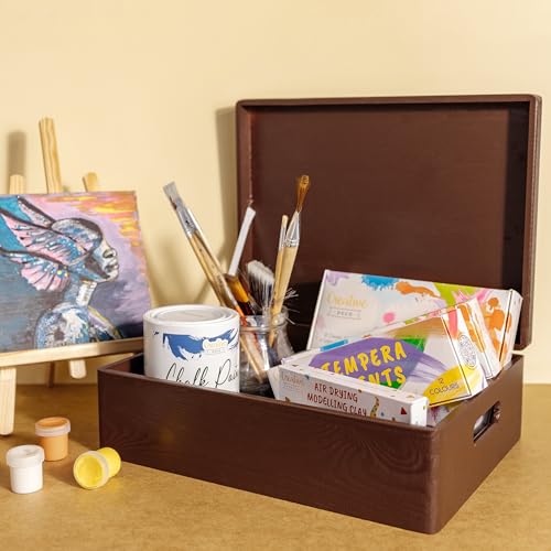 Creative Deco XL Brown Wooden Box Storage with Hinged Lid - color: Brown, size: XL | Handles