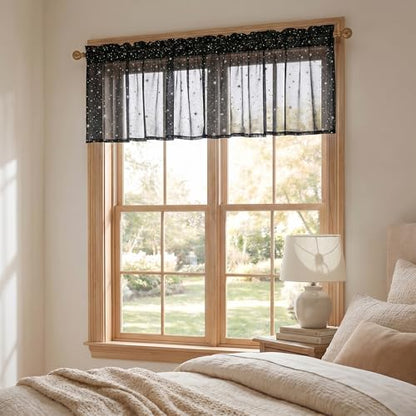 Horaldaily 2Pcs Black Sheer Valance 52x14in, Silver Sequin Star, Halloween - color: Black and Sliver, size: 52"W x 14"L (Pack of 2)