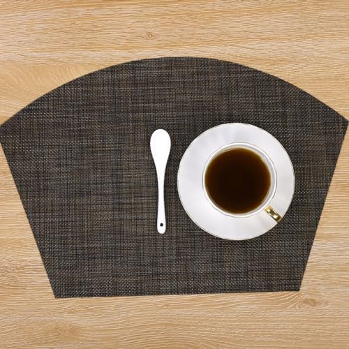 SHACOS Small Wedge Placemats Set of 4 Woven Vinyl Round Table Placemats Wipe Clean Round Table Mats Indoor Outdoor, Black Brown - color: Linen Black Brown
