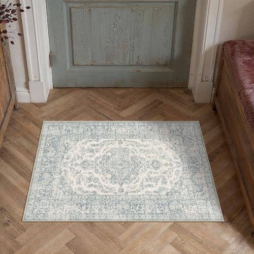 PureCozy Blue 2x3 Area Rug Washable Vintage Distressed - color: Accent | Blue, size: 2' x 3' (Rectangular)