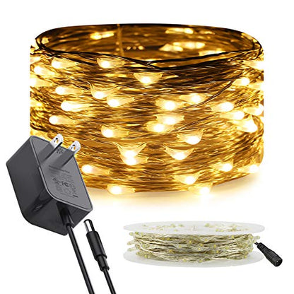 RUICHEN Fairy Lights Plug in, 33 Ft 100 LED Silver Wire Lights, Warm White - color: Warm White