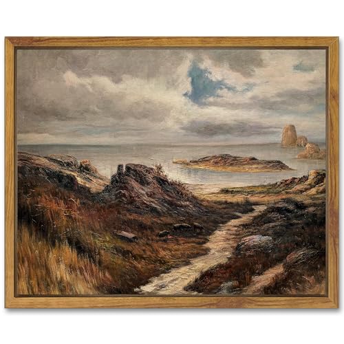 SHENIFY Landscape Framed Canvas Wall Art Vintage Classical Seaside Path Wilderness Prints Modern Hallway Kitchen Office Decor - 8x10in Natural Framed - color: Coastal and Mountain, size: 10"L x 8"W