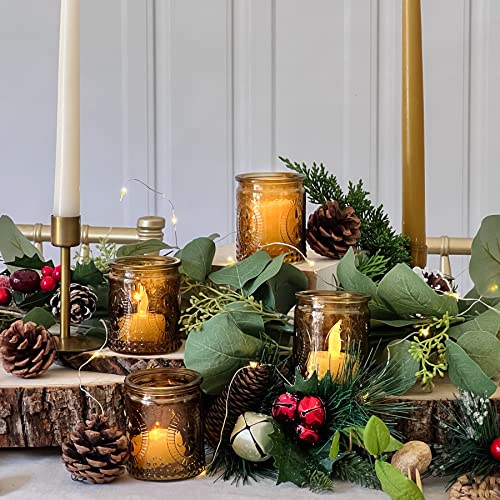 Kate Aspen Vintage Amber Glass Tea Light Candle Holders Set of 4 - Votive Holders for Home Decor, Fall Table Decorations, Bathroom Candles, Kitchen Shelf Decor, and Wedding Centerpieces - color: Amber, size: Set of 4
