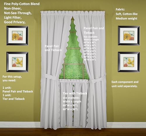 Today's Curtain, AMZ Orleans Scallop Curtain, White 63" Panel Pair and Tieback,4-Piece-Set, 60" W x 63" L, White - color: White, size: 60"W x 63"L (Pack of 1)