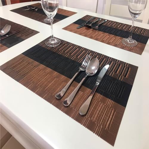 PIGCHCY Placemats,Durable Placemats for Dining Table,Washable Woven Vinyl Kitchen Placemats Set of 4 (Brown) - color: A: Brown, size: 4 Placemats