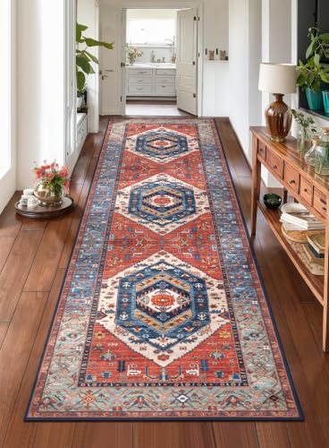 SERISSA 2'6"x8' Washable Non Slip Boho Runner Rug for Hallway，Rust - color: Rust/Multi, size: 2'6" x 8' (Runner)