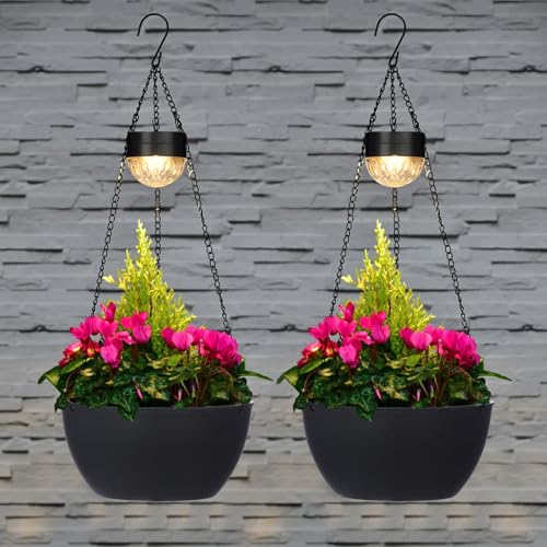 BAYN 2 Packs Solar Hanging Basket Planters for Plants Outdoor - color: Black