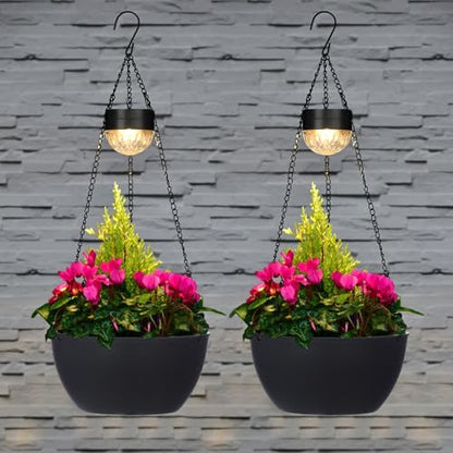 BAYN 2 Packs Solar Hanging Basket Planters for Plants Outdoor - color: Black