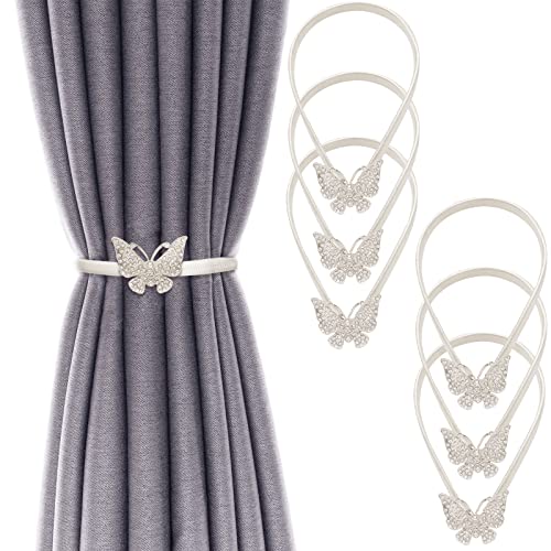 6Pack Curtain Tiebacks Aluminum Alloy Spring Design Curtain Holdback Leaf Carving Design Curtain Ties for Drapes Curtain Ties Backs Curtain Modern Style Curtain Holdback Decor(Sliver Butterfly) - color: Sliver Butterfly