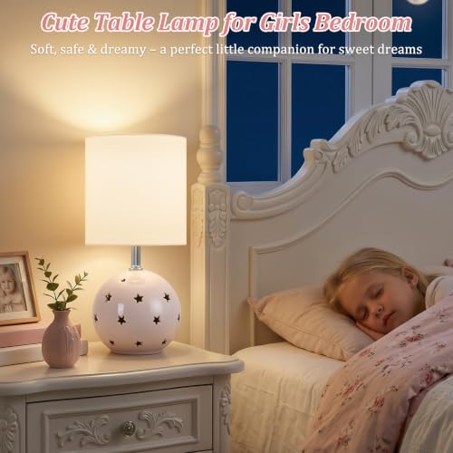 Small Table Lamp, 14" Pink Ceramic Bedside Lamp for Girls Kids Bedroom,Dorm - color: Pink