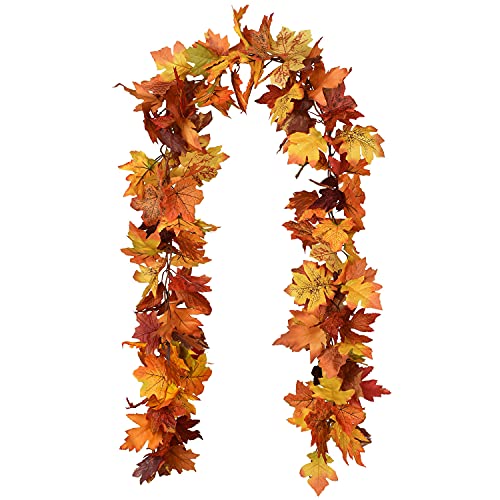 Lvydec 2 Pack Fall Maple Garland - 5.9ft/Strand Artificial Fall Foliage Garlands Assorted Color Leaves Autumn Decor for Home Wedding Halloween Thanksgiving Party - color: 9 Color Maple Leaves