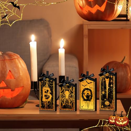 Britimes Halloween Ghost Tiered Tray Decor, 4 Pack, Wooden Table Sign - style: Tarot Boo