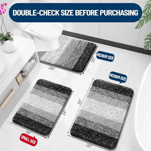 OLANLY Luxury Toilet Rugs U-Shaped 24x20, Soft Absorbent Microfiber Mat - color: Black, size: 24" X 20" Contour Rug
