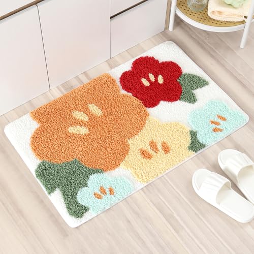 Molesun Floral Bath Mat 16x24, Soft Absorbent Microfiber Bath Rugs - color: Orange, size: 16" x 24"