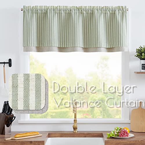 jinchan Stripe Linen Kitchen Valance Curtain, 50x16, 1 Panel, Green - color: Boxter Striped | Sage Green on Linen, size: 50"W x 16"L (Pack of 1)