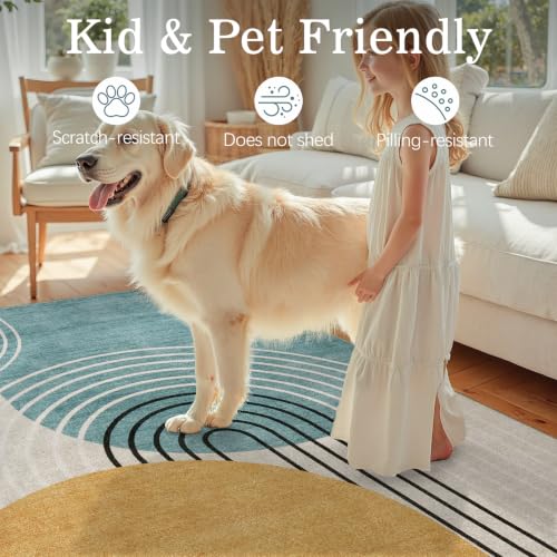 DCX Abstract Washable 4x6 Rug, Non Slip Low Pile Rug, Blue & Yellow - color: Yellow & Blue, size: 4' x 6' (Rectangular)