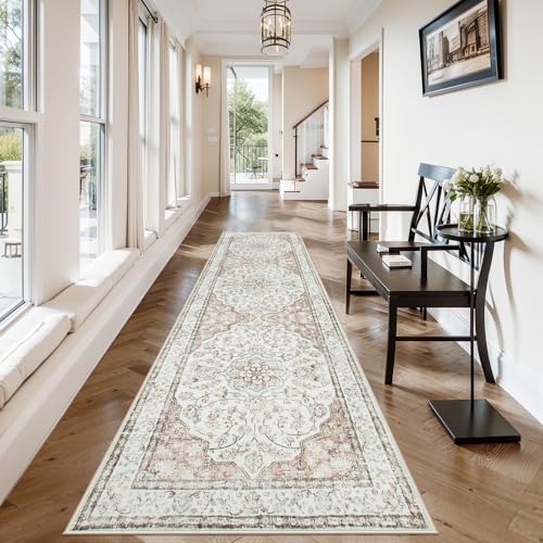 Lahome Oriental Kitchen Runner Rug 2.5x10 Washable Hallway Runner Non-Slip Rug Runners for Hallways 10ft Ultra-Thin Soft Rug Boho Indoor Low-Pile Carpet for Entryway Laundry Room Helena Terracotta - color: Terracotta, size: 2'6" x 10' (Runner)