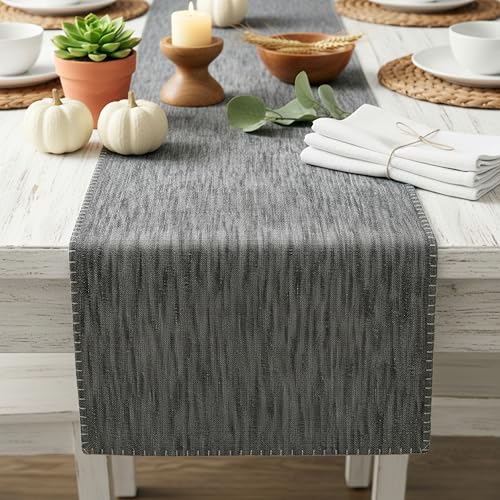 Coffee Table Runner 14 x 36 inch Short Table Runner with Decorative Stitched Edge Natural Cotton Fabric Small Dresser Scarf Dining Table Topper Washable Cloth Decor Table Centerpiece Grey - color: Grey, size: 14"x 36"