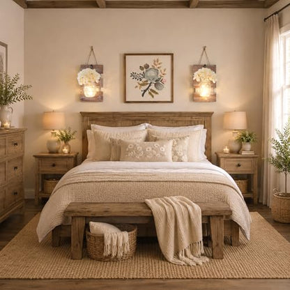 Rustic Mason Jar Sconces Wall Decor, Brown, Set of 2 - color: 11.8"H Brown + Hydrangea