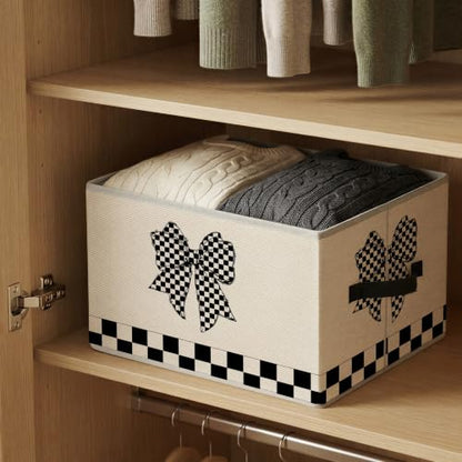 Coquette Black and White Checkered Bow Storage Basket Organizer - color: Coquette Checkered Bow