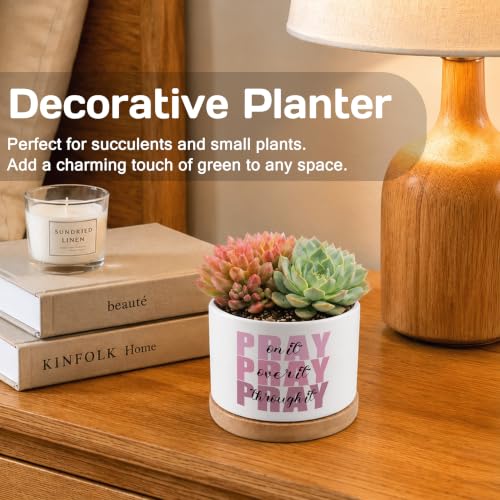 Pink Christian Plant Pots, Pray on It Pray Over It Bible Scripture Ceramic Succulent Flower Planters(No Plants) - color: Psalms a