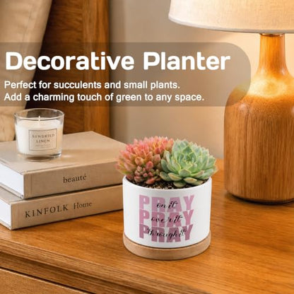 Pink Christian Plant Pots, Pray on It Pray Over It Bible Scripture Ceramic Succulent Flower Planters(No Plants) - color: Psalms a