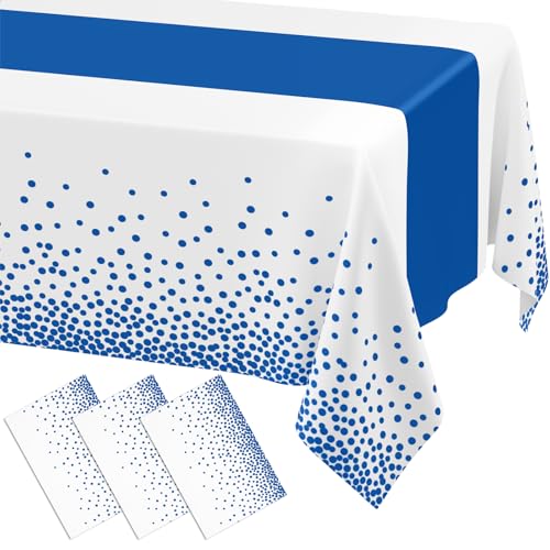 Smiry Disposable Rectangle Plastic 54 x 108 Inch Table Cloth 3 Pack - color: White and Blue