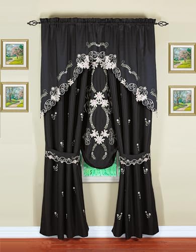 Today's Curtain Verona Reverse Embroidery Swag, 38", Black/Rose, 60" W X 38" L - color: Black/Rose, size: 60"W x 38"L (Pack of 1)