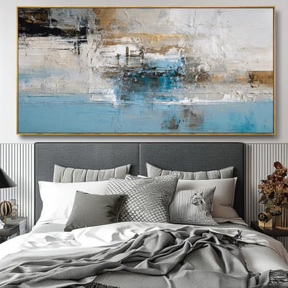 Wall Art Abstract Canvas Painting Blue 24"x48" with Framed - color: Abstract01, size: 48"L x 24"W