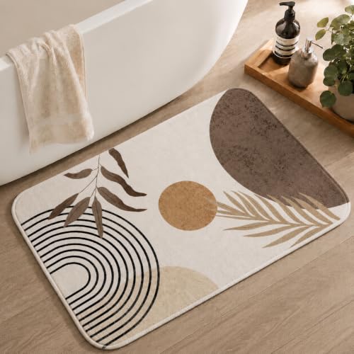 Bathroom Rugs Non-Slip Boho Bath Mat, Small Cute Bath Mat Soft Washable Bathmat Shower Rug for Bathtub Boho Decor - color: Light Brown, size: 1'5" x 2'3" (Rectangular)