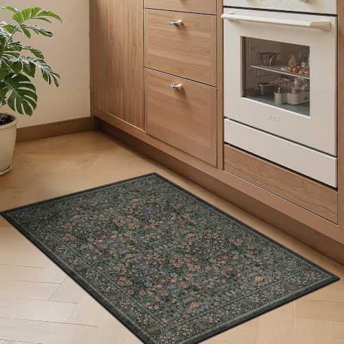 2x3 Kitchen Rugs Floral Small Washable Entryway Rug Runner, Black - color: Black, size: 2' x 3' (Rectangular)