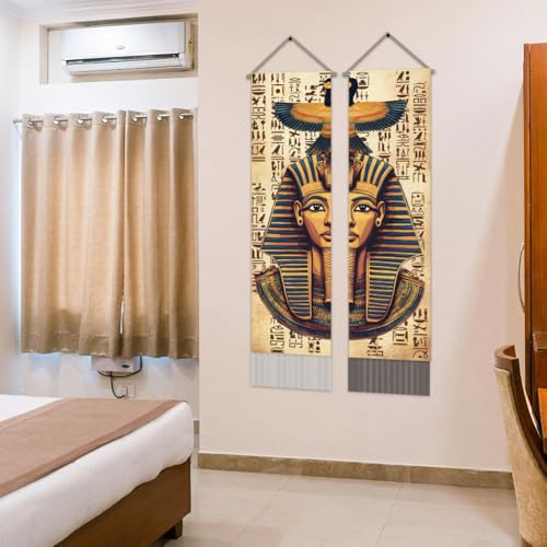 AHANDMAKER Pack of 2 Ancient Egyptian Pharaoh Tapestries, Vertical Old Hieroglyphs Long Aesthetic Tapestry, Doorway Curtain Tassel Wall Hanging for Bedroom Living Room, 13 x 51 Inch - color: Egyptian Pharaoh