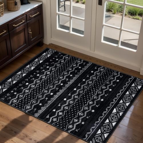 SERISSA 2x3 Washable Non-Slip Boho Area Rugs for Entryway - color: Black, size: 2' x 3' (Rectangular)