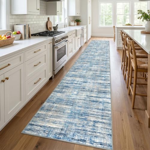 KOZYFLY Washable Long Runner Rug 2.6x18 Hallway Stair Rug Runner Blue Beige - color: Blue Beige, size: 2'8" x 18' (Runner)