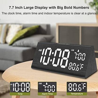 DreamSky Wooden Digital Alarm Clock for Bedroom with USB Port - color: Gray
