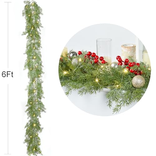 6FT Pine Christmas Greenery Clearance, Realistic Cedar Cypress Garland for Holiday Mantel Fireplace Table Centerpiece Decoration