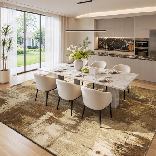 Merelax 6x9 Brown Washable Area Rug Non-Slip Faux Wool Abstract Rug - color: Brown, size: 6' x 9'(72''x108'')