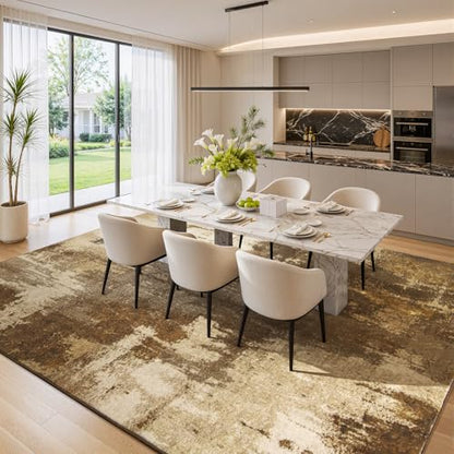 Merelax 6x9 Brown Washable Area Rug Non-Slip Faux Wool Abstract Rug - color: Brown, size: 6' x 9'(72''x108'')