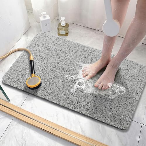Asvin Soft Textured Bath, Shower, Tub Mat, 24x16 Inch Rectangular, Phthalate Free, Non Slip Comfort Bathtub Mats with Drain, PVC Loofah Bathroom Mat for Wet Areas, Quick Drying, Grey - color: Grey, size: 24" x 16" (Rectangular)