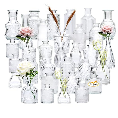 Small Glass Vases for Flowers, 32pcs Clear Mini Bud Vases in Bulk - color: Clear, size: 32 pcs