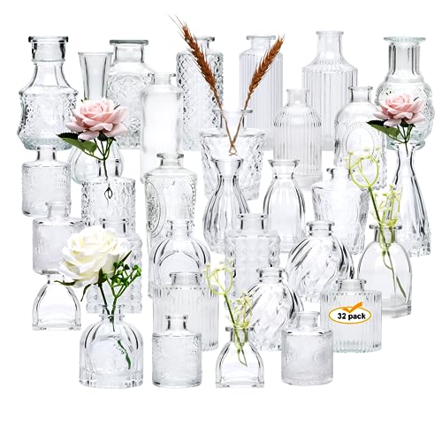 Small Glass Vases for Flowers, 32pcs Clear Mini Bud Vases in Bulk - color: Clear, size: 32 pcs
