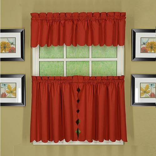 Today's Curtain, Orleans Scallop Curtain, Brick Red 24" Tier Pair, 60" W x 24" L, Brick Red - color: Brick Red, size: 60"W x 24"L (Pack of 1)